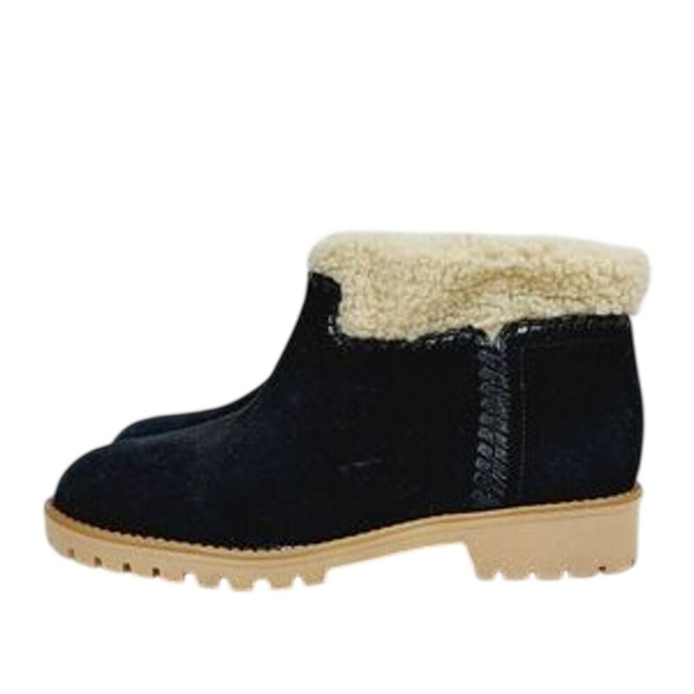 Jack Rogers Suede Sherpa Bootie Sophie Black Natural Women's Size 9.5 New in Box